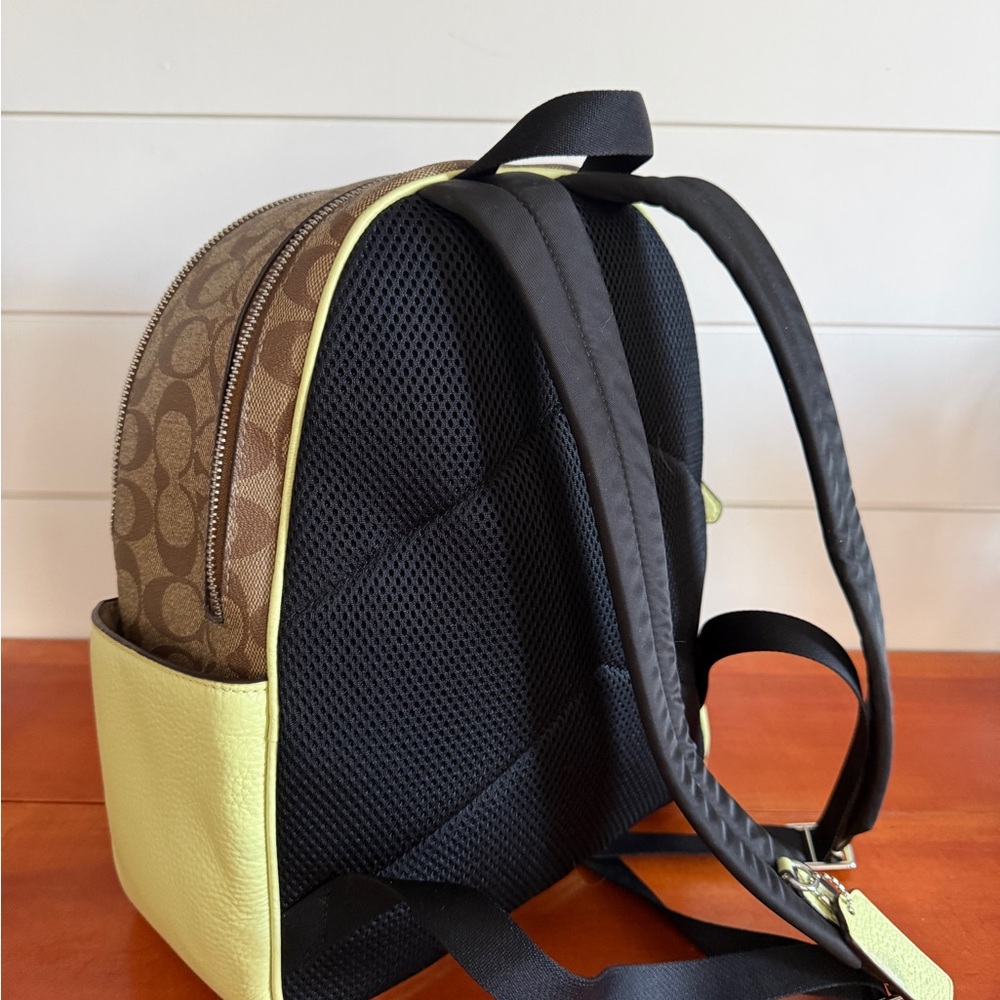 Coach Signature Brown and Pale Lime Green Backpack - Picture 3 of 15